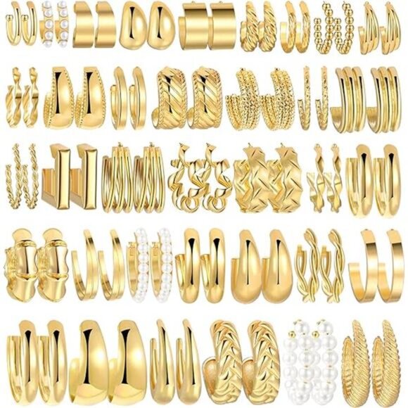 36 Pairs Gold Hoop Earrings Set for Women, Fashion Chunky Gold Hoop Earrings - Picture 7 of 7